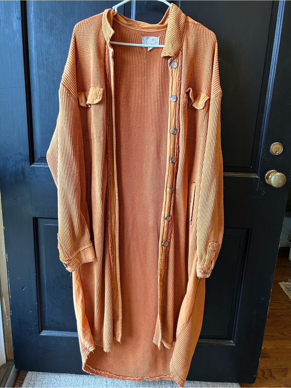 Oli & Hali Burnt Orange Ribbed Button-Up Duster Sweater